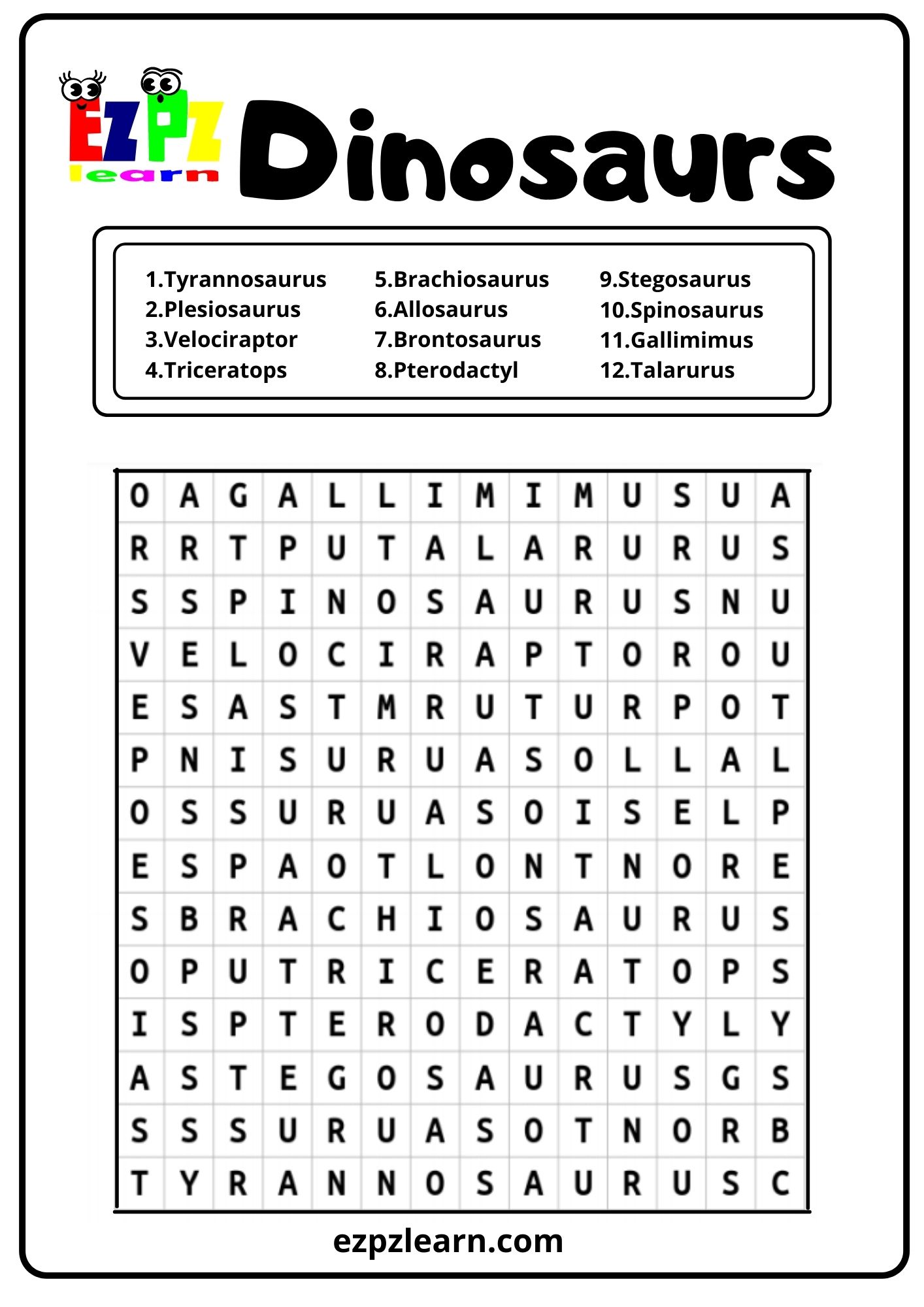 Dinosaurs Word Search